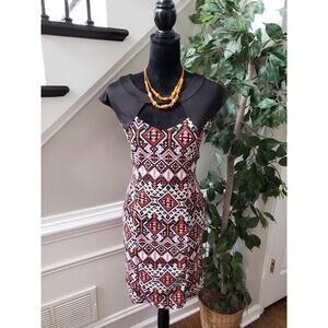 Flash Women Multicolor Polyester Round Neck Sleeveless Knee Length Dress Size L